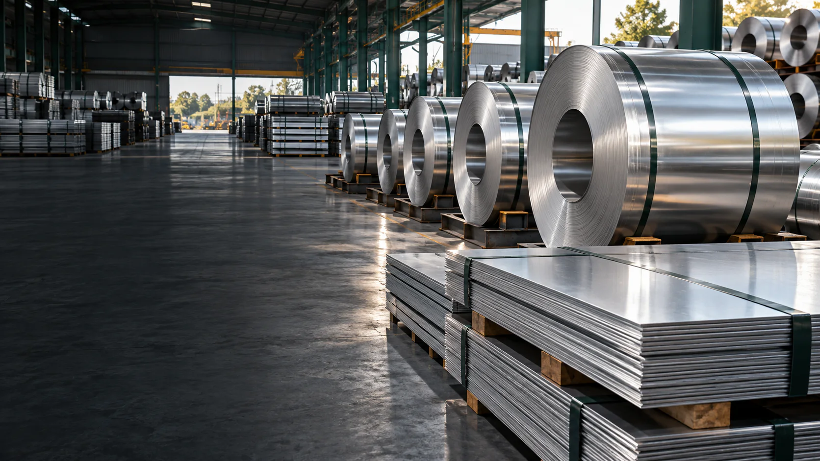 Stainless steel coils and sheets in organized inventory